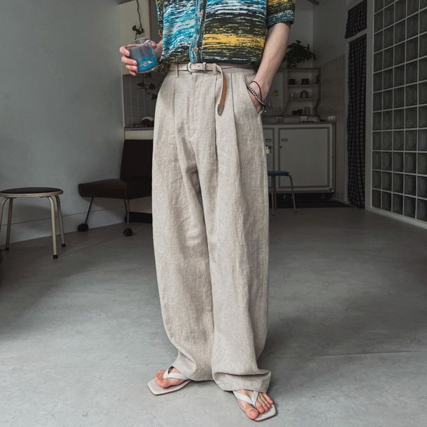 Men's Clothing Casual Pants Men's Summer Loose Wide Leg Pants Korean Commuting Drape Mopping Trousers_viptrois.com