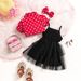 Kids’ Clothing Polka Dot Lapel Bubble Short Sleeved Jacket With Suspenders Bowknot Gauze Skirt Girls Three Piece Suit_viptrois.com