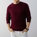 Men's Jacquard Knit Sweater – Relaxed Fit Round Neck Pullover, Breathable Viscose Blend, Business Casual Style (Beige/Navy/Red/Black/)_viptrois.com