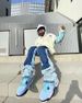 Men's Clothing 24 Fashion Overalls Hot Selling Elastic Patch Denim Layered Flared Pants_viptrois.com