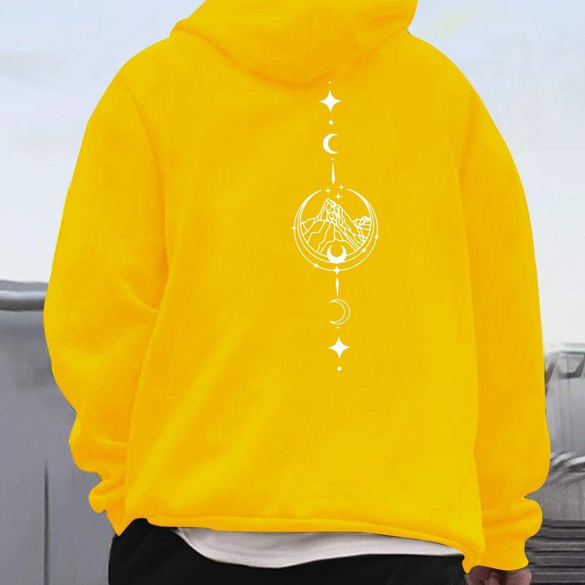 Men's Autumn And Winter Casual Fashion Loose Hooded Sweatshirt, Mountain Moon Star Print Warm Long Sleeved Pullover_viptrois.com