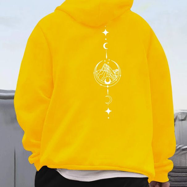Men's Autumn And Winter Casual Fashion Loose Hooded Sweatshirt, Mountain Moon Star Print Warm Long Sleeved Pullover_viptrois.com