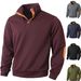 Men's Checkered Stand Collar Button-Up Sweatshirt Long Sleeve Casual Pullover Wrinkle-Free Polyester Slim Fit_viptrois.com