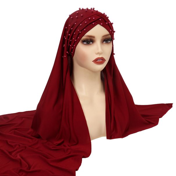 Unisex Milk silk nail pearl headscarf hat Solid color strap scarf hat women's cross headscarf_viptrois.com
