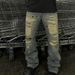 Men's Distressed Washed Ripped Jeans High Street Grunge Style Patchwork Splatter Paint Loose Straight Leg Flared Hem_viptrois.com