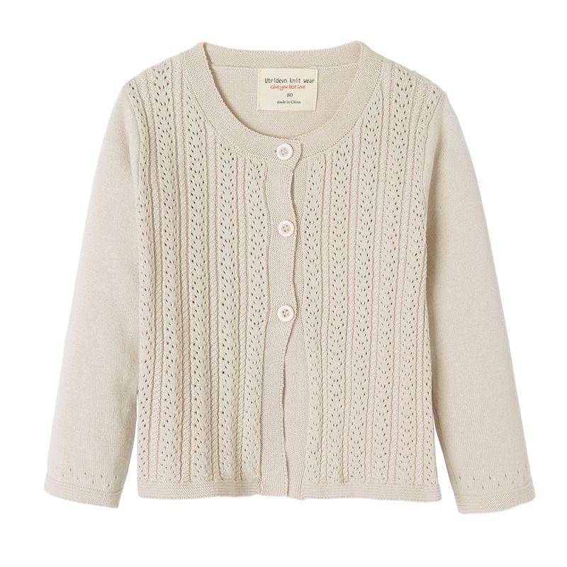 Pure Cotton Hollow Infant Long Sleeved Sweater Jacket For Small And Medium Sized Children Summer Thin Sun Proof Knitted Cardigan For Girls_viptrois.com