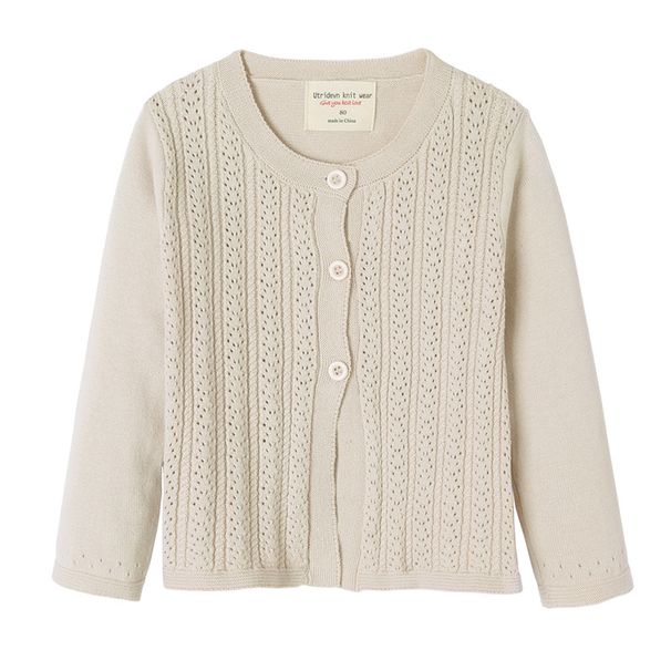 Pure Cotton Hollow Infant Long Sleeved Sweater Jacket For Small And Medium Sized Children Summer Thin Sun Proof Knitted Cardigan For Girls_viptrois.com