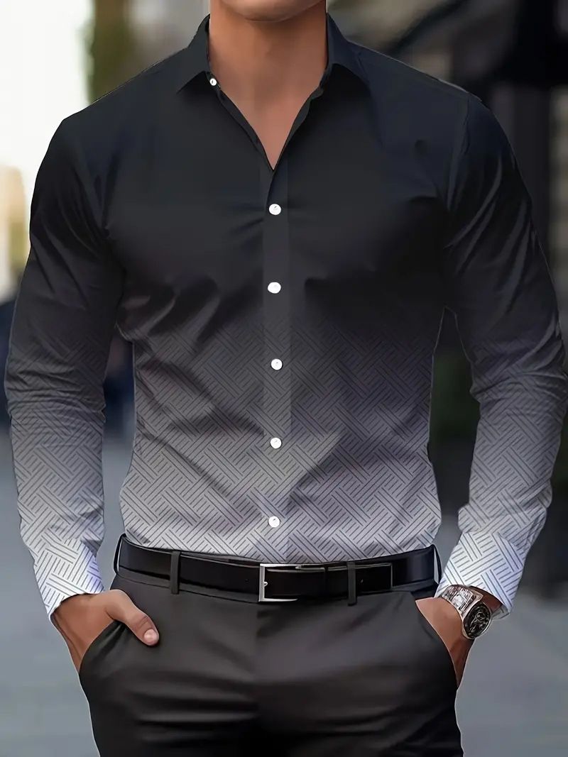 Spring And Autumn New Men's Gradient Color Casual Loose Long Sleeved Shirt_viptrois.com