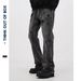 Men's Clothing high street black and gray washed ripped jeans men's straight slim retro casual pants_viptrois.com