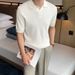 Men's Clothing Summer Short Sleeved Breathable Solid Color Knitted T Shirt High End Slim Fit Lapel Casual T Shirt_viptrois.com