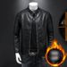 Men's Motorcycle Leather Jacket New Stand Up Collar Leather Jacket Casual Plus Velvet Thickened Slim Leather Jacket Coat_viptrois.com