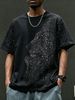 Cross Border Men's Summer Fashion Casual Lion Pattern Short Sleeved T Shirt With Hot Fix Rhinestone Design_viptrois.com