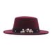 French British style pearl ribbon flat top hat autumn and winter new wool hat female gentleman hat wide brim felt hat_viptrois.com