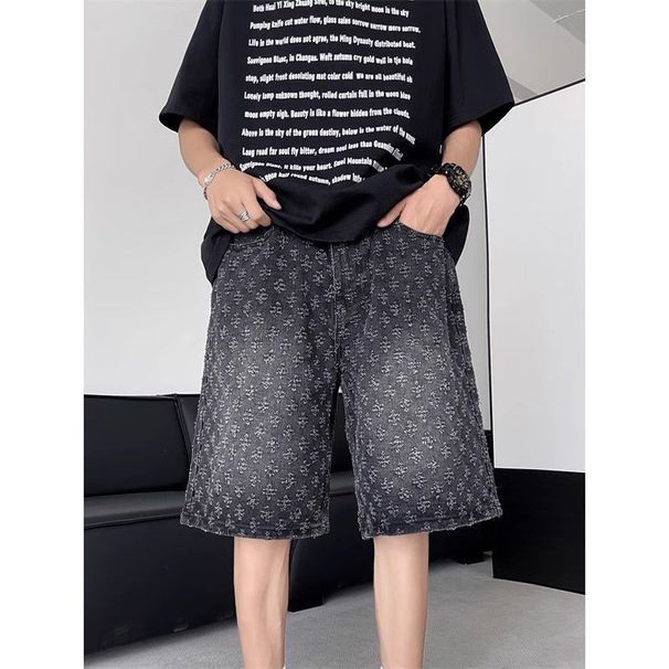 Men's Clothing Ripped Denim Shorts Men's Summer Trendy High Street Vintage Trendy Mid Length Pants_viptrois.com