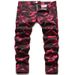 Men's Clothing Camouflage Trend Slim Jeans New Men's Fashion Personality Rose Red Contrast Color Slightly Stretch Jeans_viptrois.com