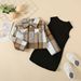 Children's clothing Autumn winter English plaid woolen coat knit dress two-piece girls' suit_viptrois.com