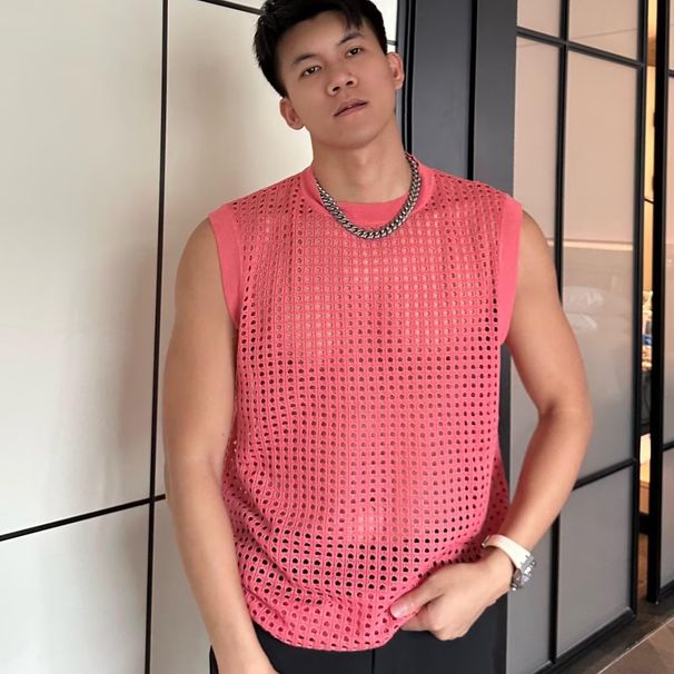 Men's Clothing Knitted Vest Ice Silk Wide Shoulder Round Neck Sleeveless T Shirt Hollow Breathable Fitness Mesh Waistcoat Top_viptrois.com