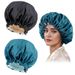Double layer satin nightcap invisible elastic buckle adjustable silk solid color double sided wearable bath_viptrois.com