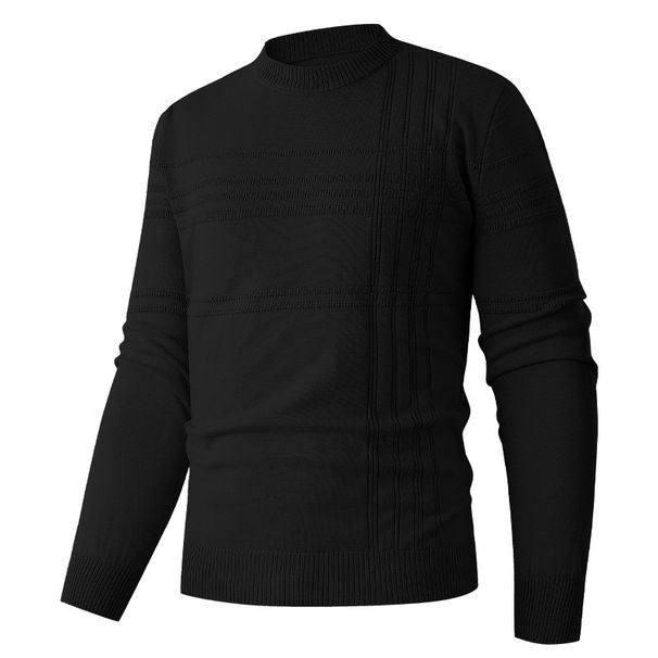 Men's Casual Knit Sweater Slim Fit Round Neck Long Sleeve Pullover Basic Solid Color T-Shirt For Autumn Winter Plus Size Comfortable Soft Fabric_viptrois.com