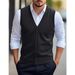 Men's Slim Fit Wool Blend Vest, Casual Sleeveless Knit Cardigan For All Seasons, V-Neck Double Breasted Waistcoat In Solid Colors_viptrois.com