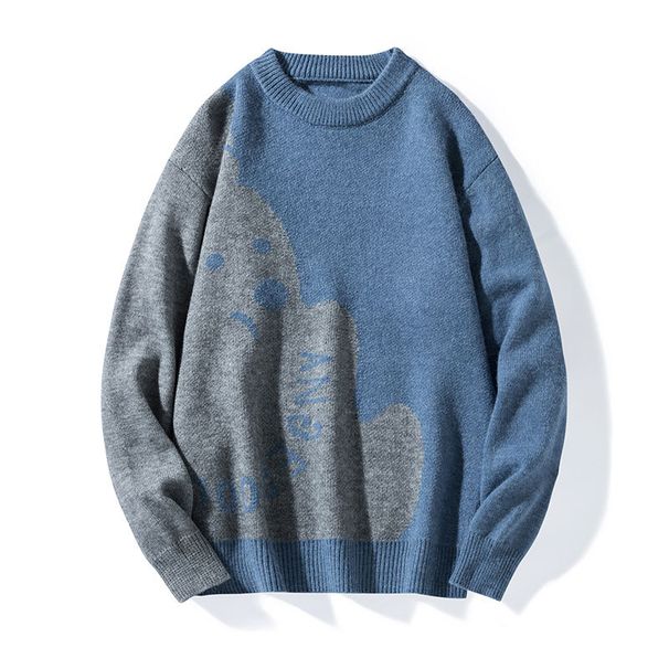 Z Autumn/Winter New Round Neck Men's Long Sleeve Base Loose Wool Solid Color Top Knitted Sweater_viptrois.com