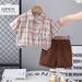 Male 2025 New Baby Cool Checkered R Logo Shirt Short Sleeve Cute Casual Thin Summer Set_viptrois.com