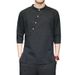 2024 New Chinese Style Summer Cotton Hemp 3/4 Sleeve with Oblique Front and Solid Standing Collar Casual Shirt_viptrois.com