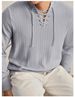 Men's Streetwear Knit Sweater - V-Neck Drawstring Pullover With Linear Texture (Black, White, Gray) - Stretch & Machine Washable Sizes M To XXXL_viptrois.com