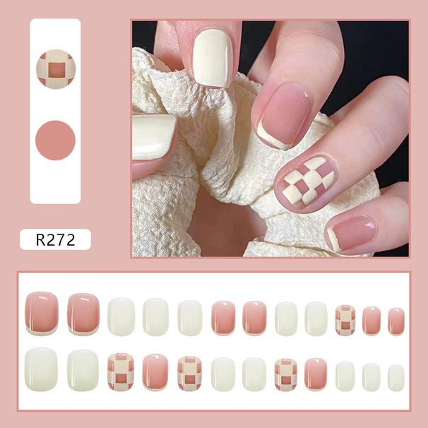 Short Wearing Armor Pink Checkerboard Nail French Nail Sticker Removable Nail Finished Nail Nail_viptrois.com