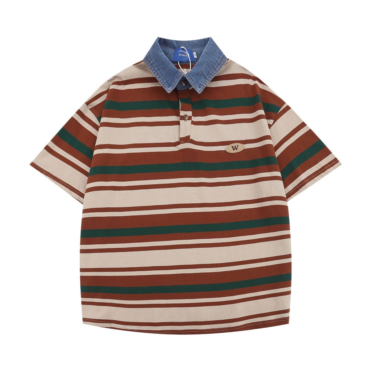 Men's Clothing Retro Striped Short Sleeved Polo Shirt For Men And Women In Summer Trendy Brand Loose Bf Couple Cotton Short Sleeved T Shirt Tops_viptrois.com