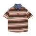 Men's Clothing Retro Striped Short Sleeved Polo Shirt For Men And Women In Summer Trendy Brand Loose Bf Couple Cotton Short Sleeved T Shirt Tops_viptrois.com