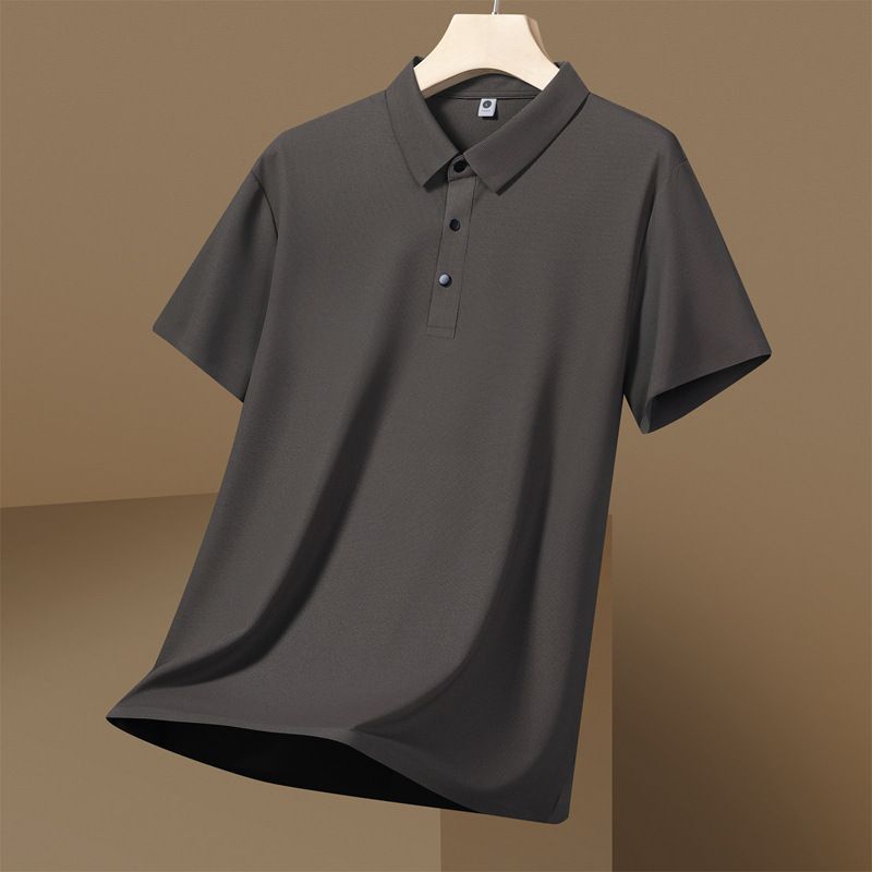 Men's High Quality Ice Silk Seamless Polo Shirt Solid Color Turn Down Collar Short Sleeve Business Casual Summer T-Shirt_viptrois.com