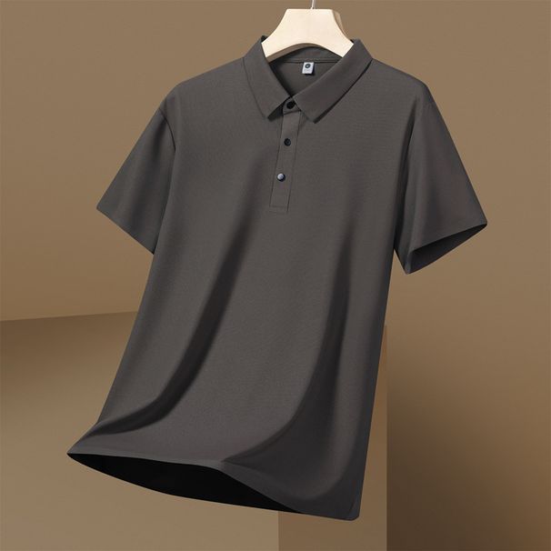 Men's High Quality Ice Silk Seamless Polo Shirt Solid Color Turn Down Collar Short Sleeve Business Casual Summer T-Shirt_viptrois.com