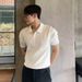 Men's Slim-Fit Business Casual T-Shirt – Breathable Polyester Stripe Short Sleeve Tee (M-3XL, Black/Khaki/Navy/White/Green)_viptrois.com