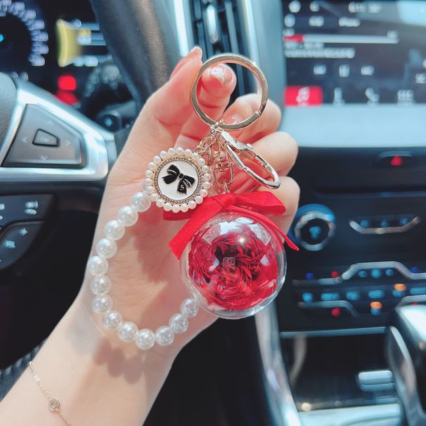 Pearl String Small Austin Immortal Flower Keychain Creative Holiday Gift Fashion Simple Car Key Chain Bag Pendant_viptrois.com