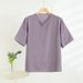 Men's Cotton Round Neck One Button Short Sleeved T-shirt, Loose Simple Solid Color Base Shirt, Summer Sweat Absorbing_viptrois.com