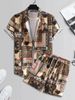 Men's Clothing Floral Beach Short Sleeve Casual Loose Shirt Shorts Suit_viptrois.com