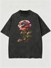 Relaxed Heavyweight Washed Floral Art Cotton T-Shirt Men's Casual Streetwear Tee_viptrois.com