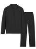 Men's Waffle Pattern Solid Color Zipper Long Sleeve Sports Pants Casual Basic Two Piece Set Black Gray Khaki Summer Loose Fit_viptrois.com