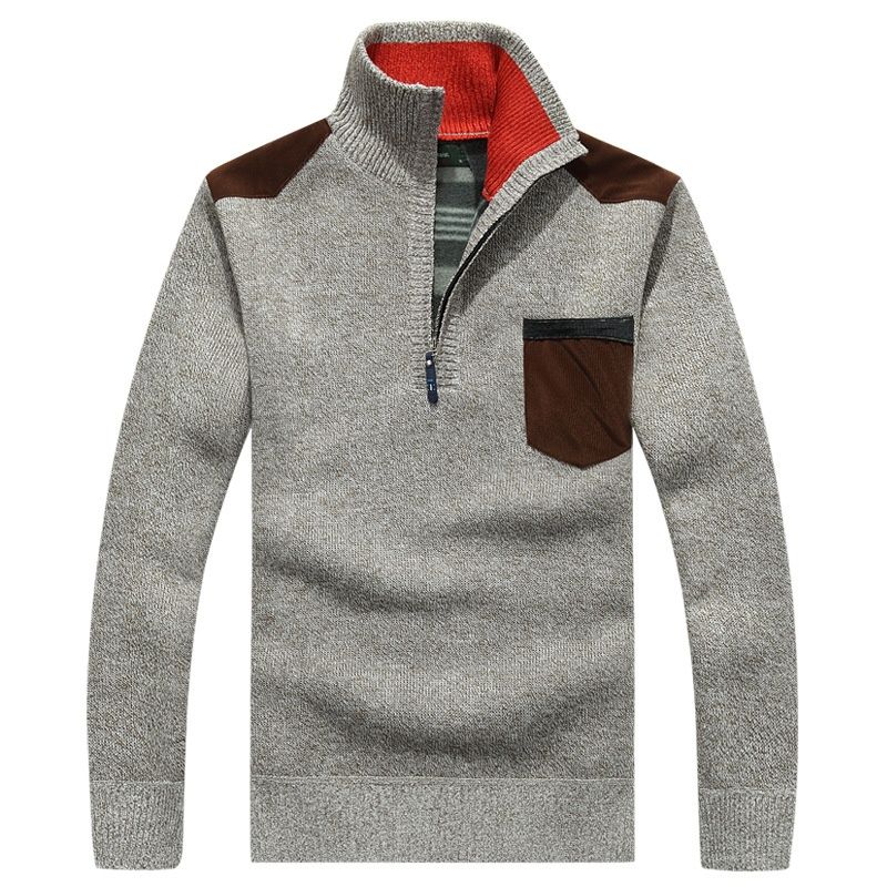 Pure Cross-Border Dropshipping Autumn Winter Fleece-Lined Thickened Men's Youth Pullover Plus Size Stand Collar Half-Zip_viptrois.com