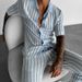 Men's Spring/Summer Striped Collared Shirt And Trousers Two Piece Casual Set Short Sleeved_viptrois.com
