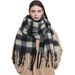 Unisex Black rice check coarse fringe scarf women's thickened bib shawl_viptrois.com