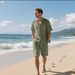 Men's Clothing Summer Linen Solid Color Lapel Button Casual Breathable Short Sleeved Shirt Beach Suit_viptrois.com