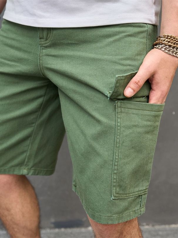 Men's Casual Distressed Denim Cargo Shorts - Mid Waist Slim Fit Stretch Cotton Army Green Streetwear_viptrois.com