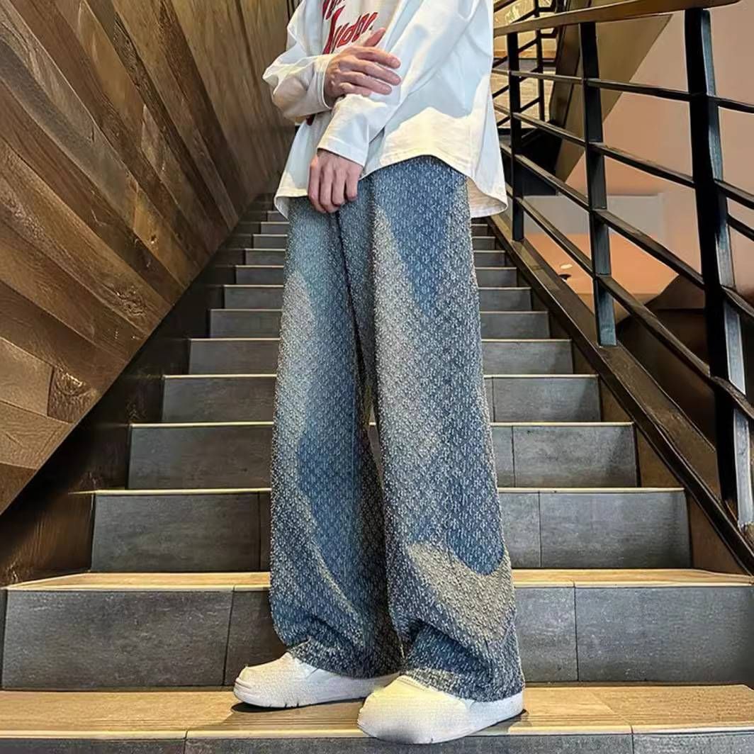 Men's Clothing Starry Sky Pattern Jeans Niche Design Straight Flared Wide Leg Pants_viptrois.com