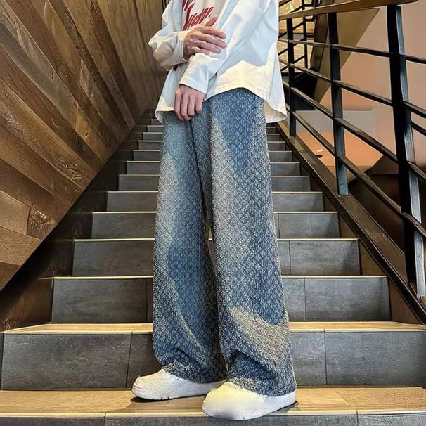 Men's Clothing Starry Sky Pattern Jeans Niche Design Straight Flared Wide Leg Pants_viptrois.com