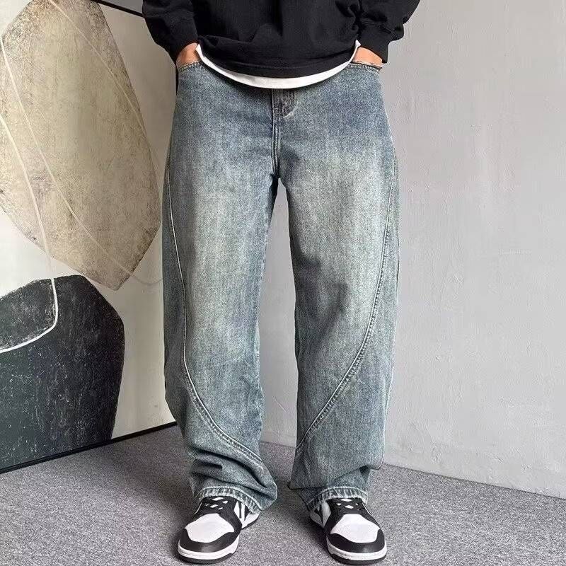 Men's Clothing Jeans For Men High Street Fashion Brand Washed Distressed Scimitar Pants Versatile Loose Straight Casual Trousers For Men_viptrois.com