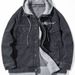 Men's Clothing hooded denim jacket men's spring and autumn trendy brand loose waffle two piece retro zipper casual jacket_viptrois.com