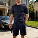 Men's Summer 2-Piece Set Jacquard Short Sleeve T-Shirt & Drawstring Shorts Casual Outfit_viptrois.com