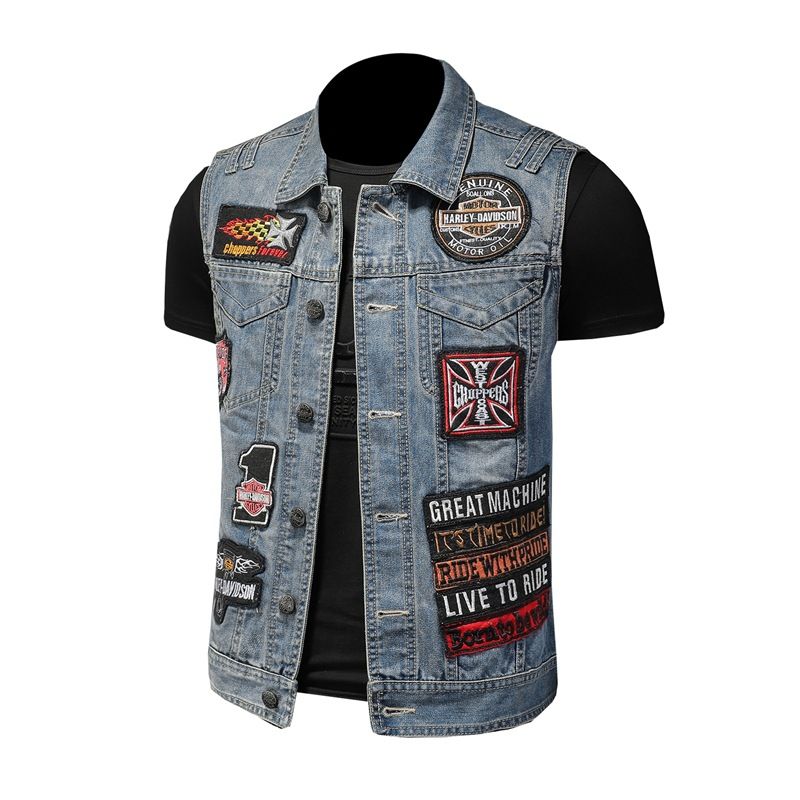 Men's Clothes Motorcycle Badge Cowboy Clip Men Riding Sleeveless Vest_viptrois.com